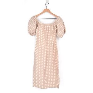 Winston White Lotus Off The Shoulder Linen Midi Dress Gingham Mauve Pink Cream S